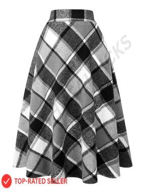Women's Long Plaid High Waist A-Line Pleated Tartan Winter Skirt